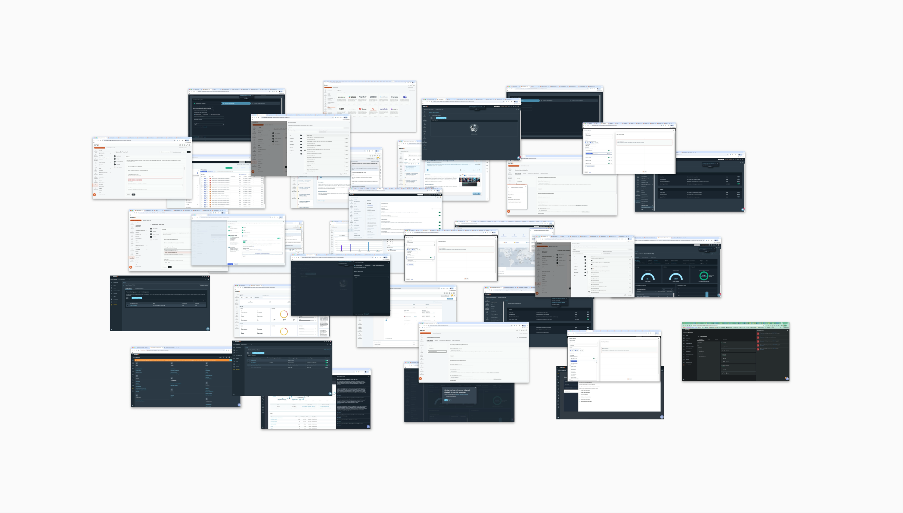 A collage of existing notification-related screens across the platform, showing inconsistent layouts and styles across modules.